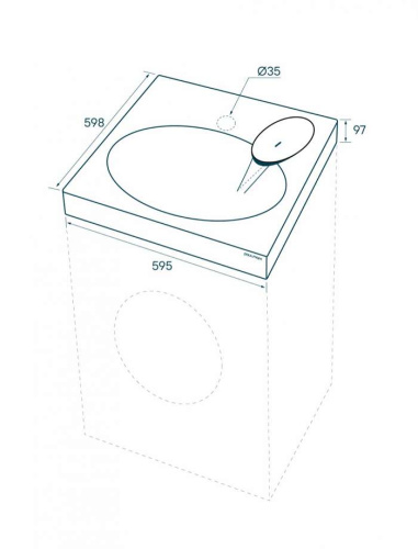 Раковина из литьевого мрамора Paulmark STERN PM700431 60х60 над стиральной машиной цвет белый 1 отверстие под смеситель - фото 5